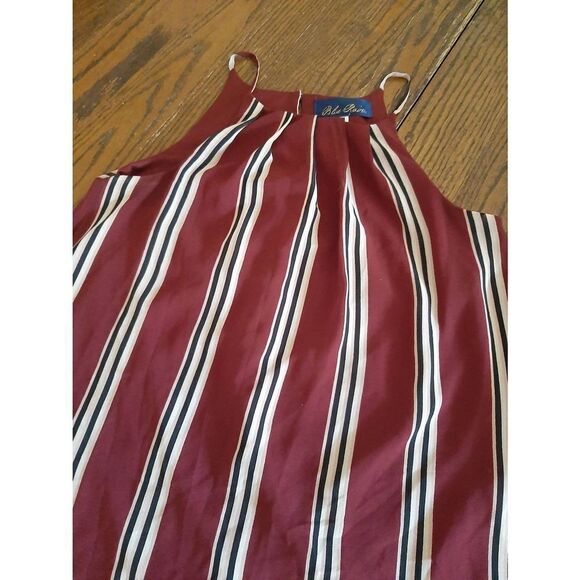 Small Blue Rain Sleeveless Lined Burgandy Pink Ivory Striped Mini Dress Sundress - Picture 2 of 4